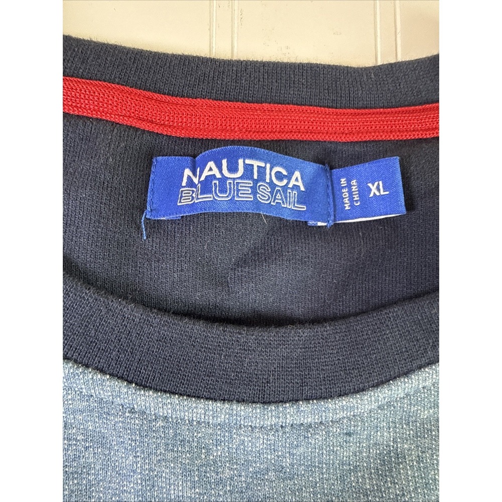 New Mens Nautica Blue Sail Logo Print Blue French‎ Terry Sweatshirt Pullover L - Picture 4 of 6